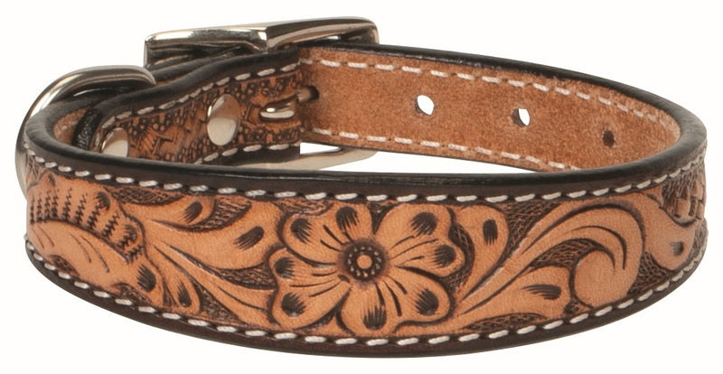 Weaver Floral Tooled Leather Dog Collar