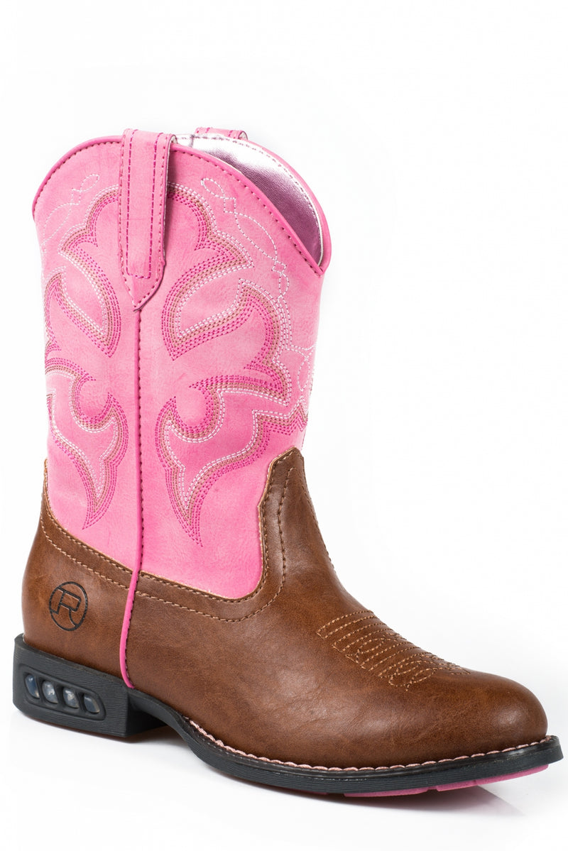 Roper Kids Rnd Toe Tan/Pink Light Up Boots