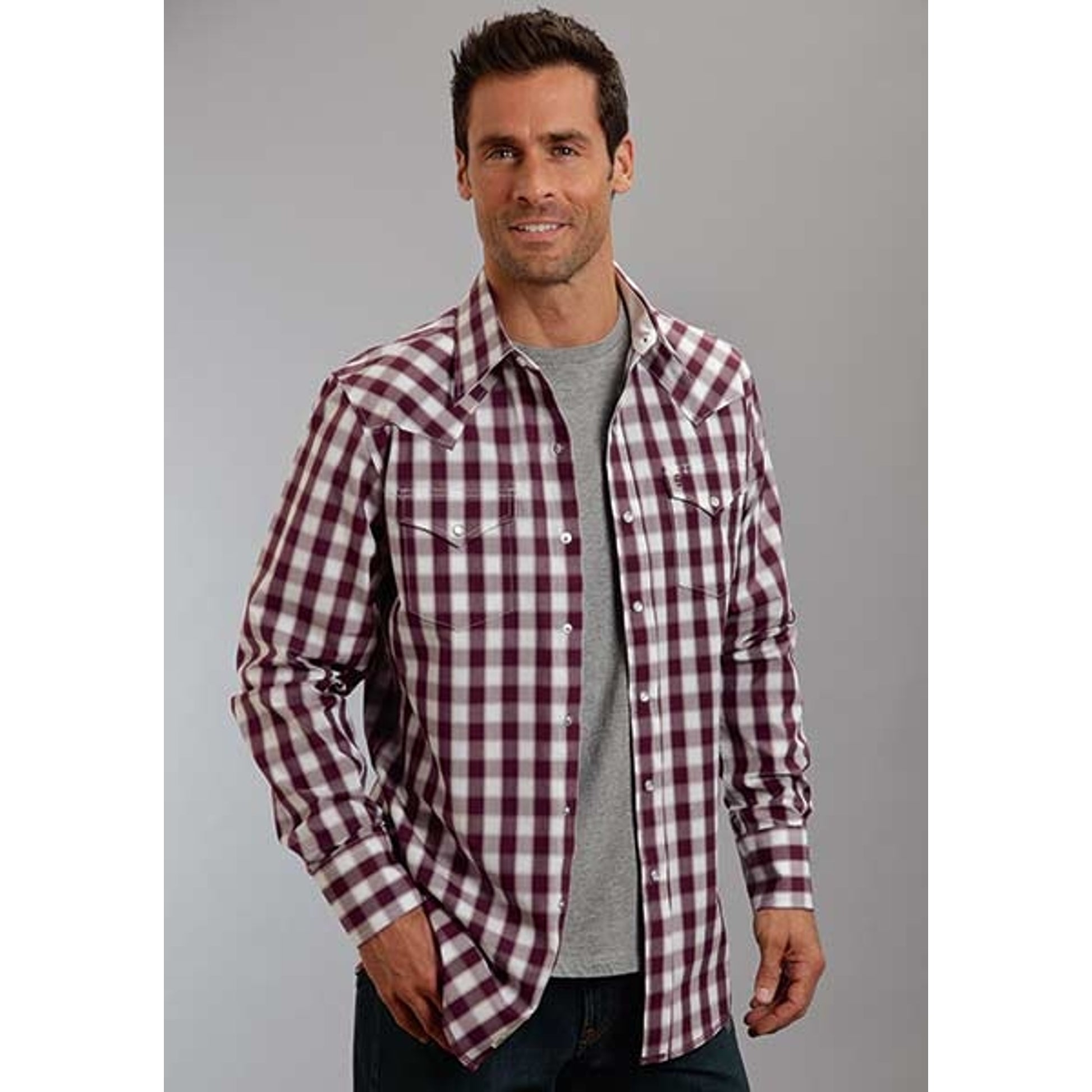 Stetson Mens Original Rugged C2 Blurred Check Long Sleeve Snap Shirt