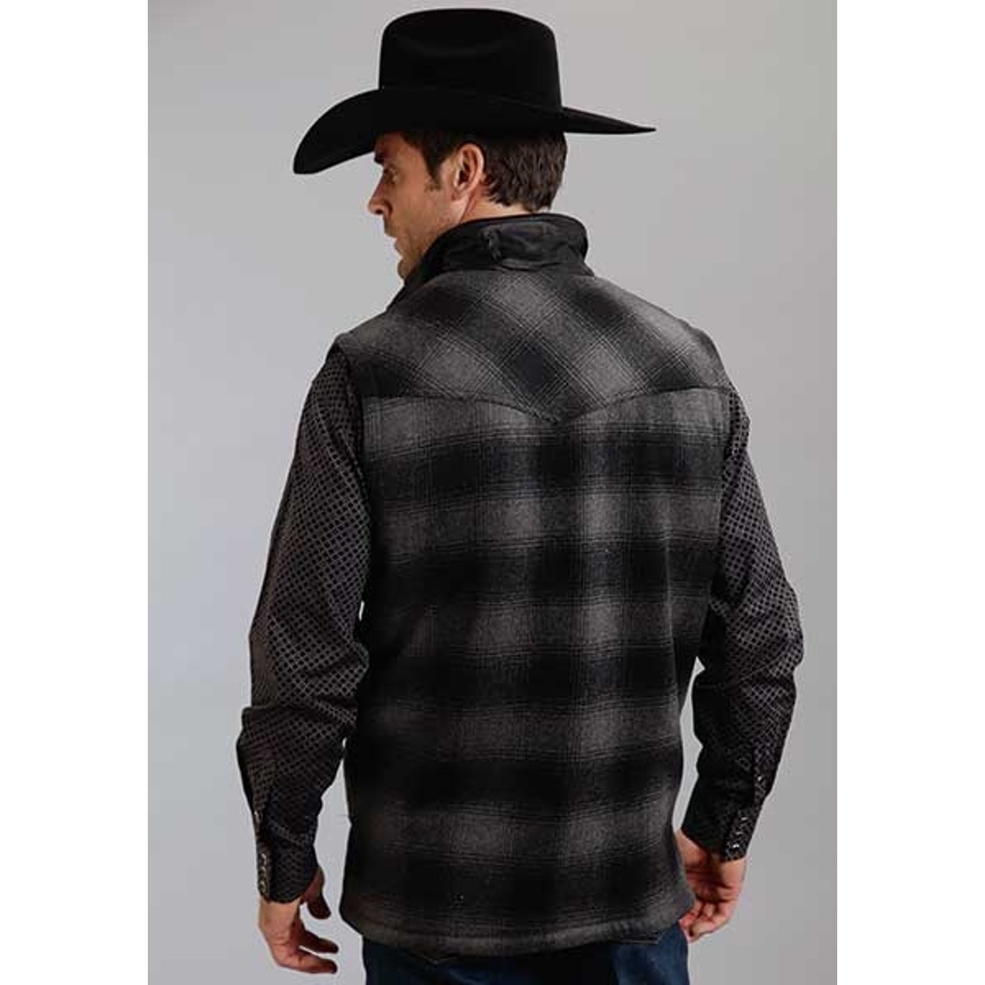 Stetson Mens Plaid Wool Blend Vest - Black/Grey