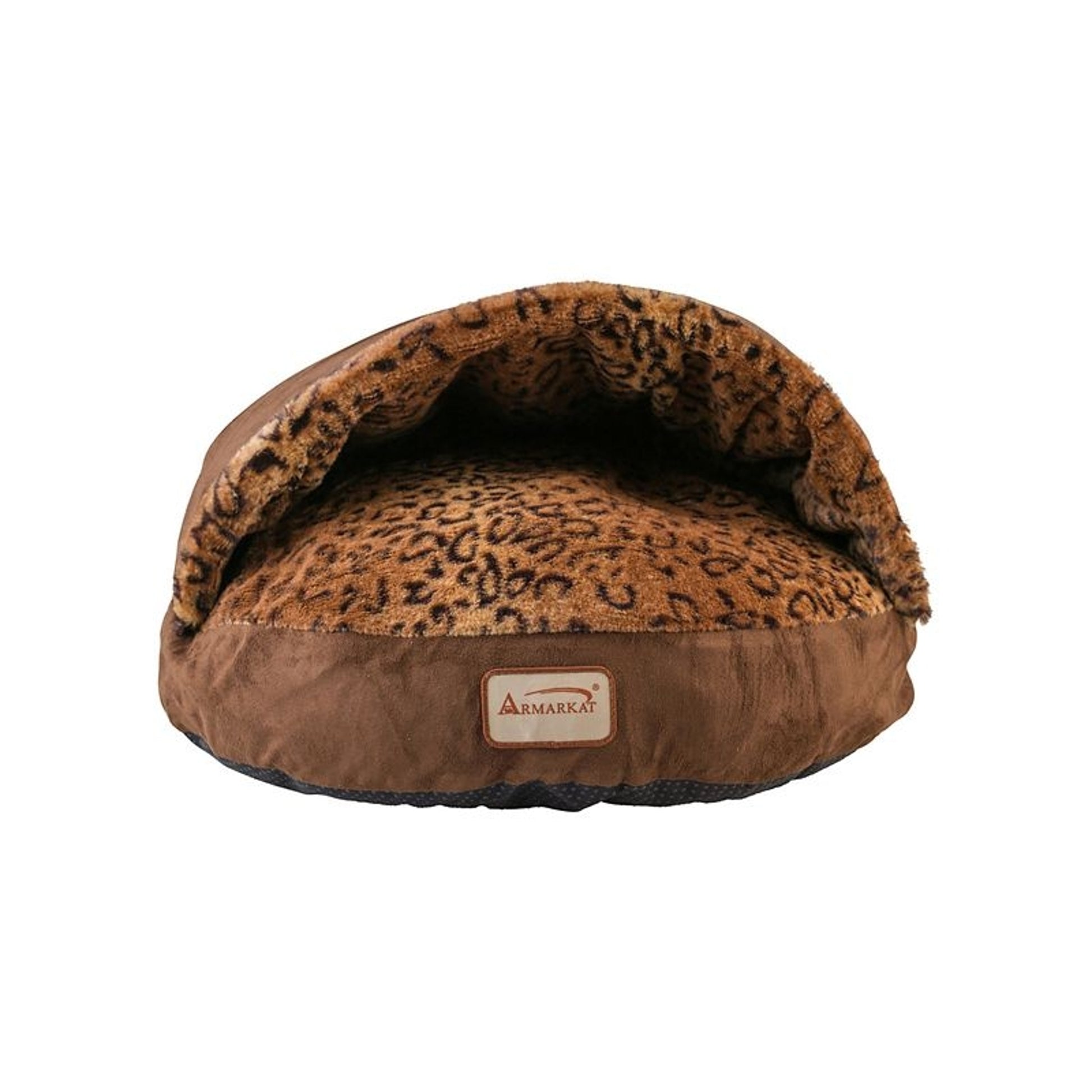Armarkat Hooded Mocha/Leopard Pillow Cat Bed