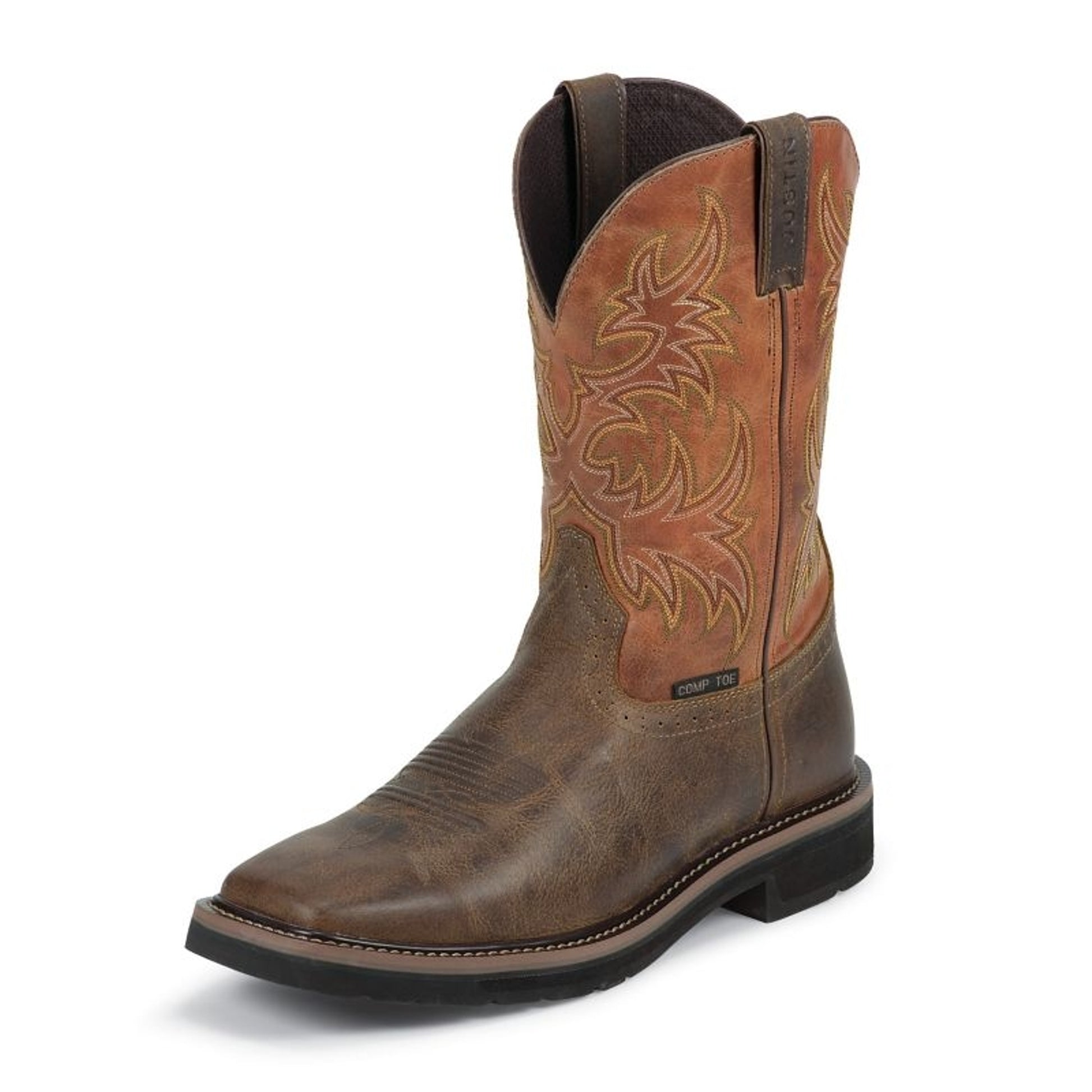 Justin Mens Stampede Comp Orange Work Boots