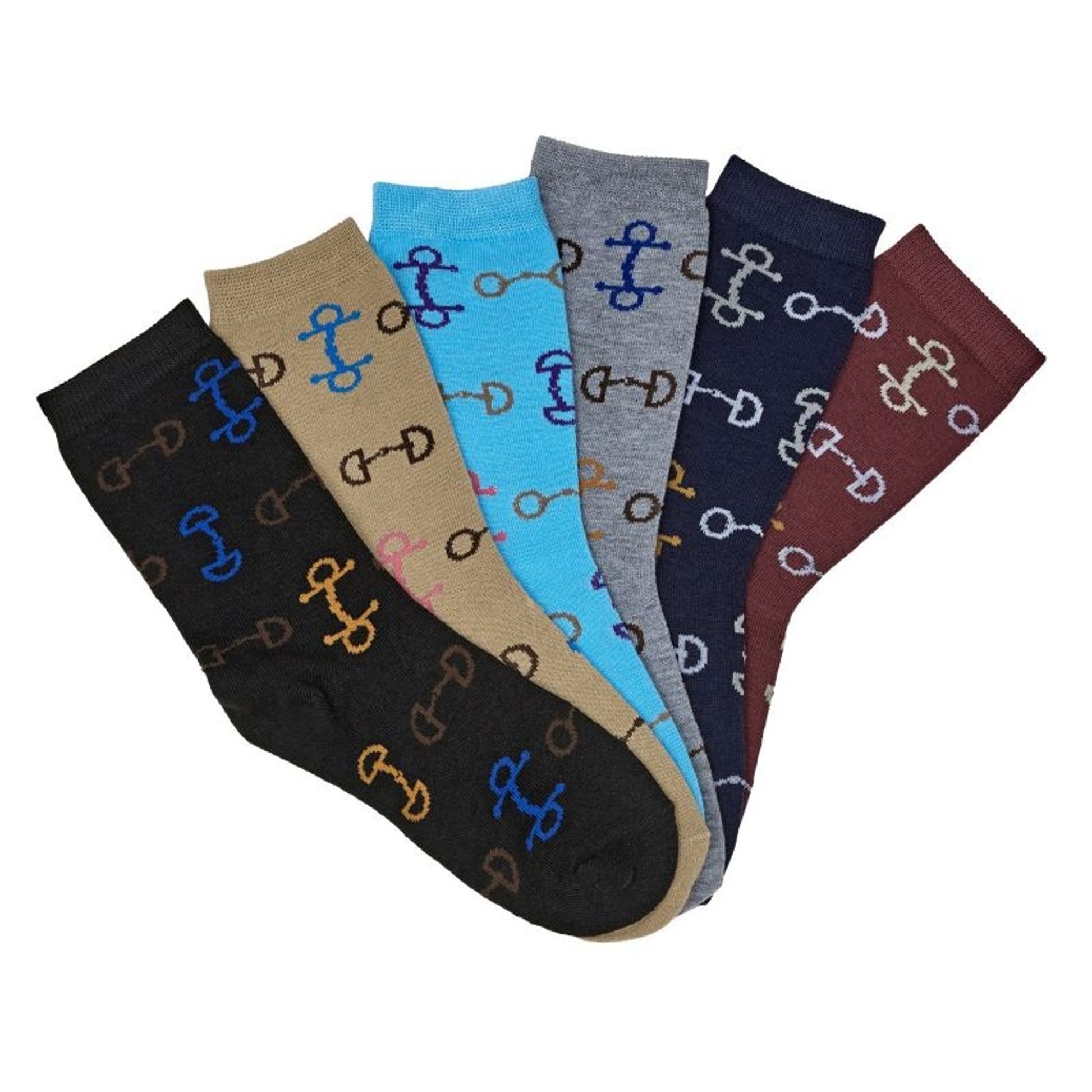 Lila Snaffle Bits Ladies Crew Socks 6 Pack