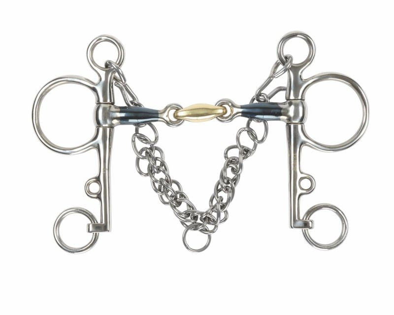 Shires Blue Sweet Iron Pelham w Brass Lozenge