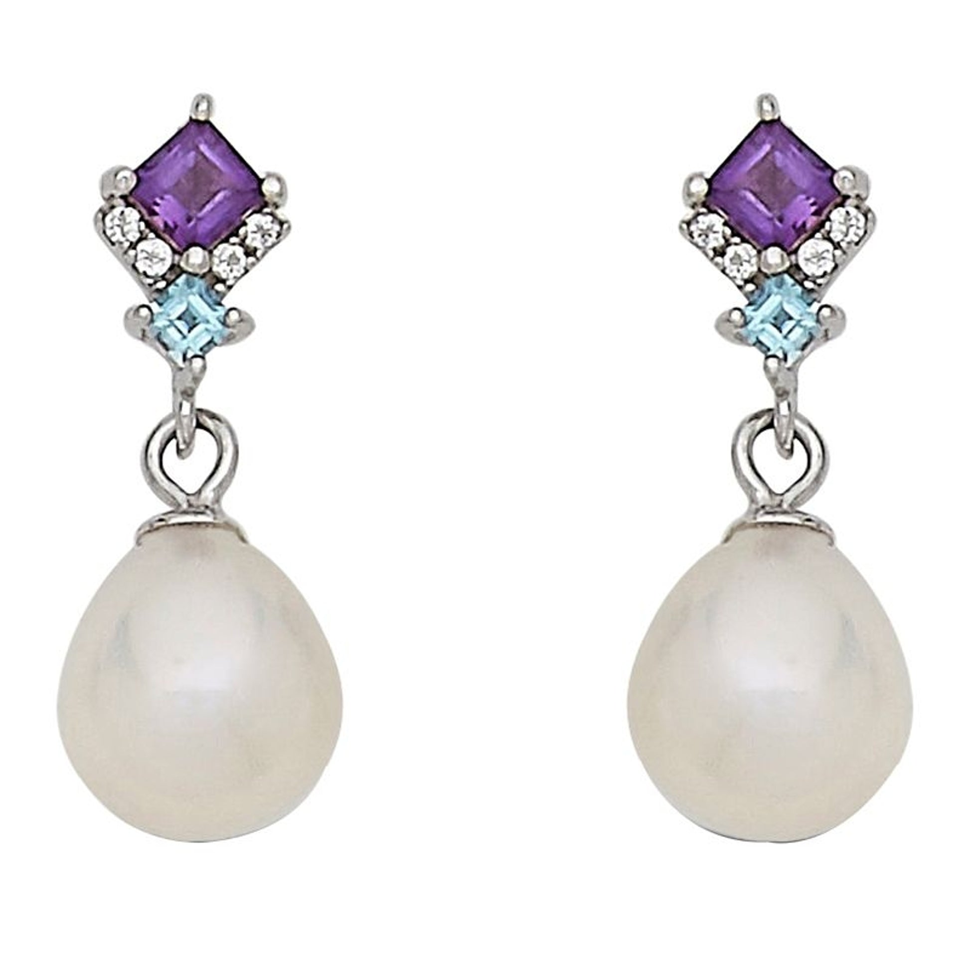 Kelly Herd Amethyst/Blue Topaz Pearl Earrings