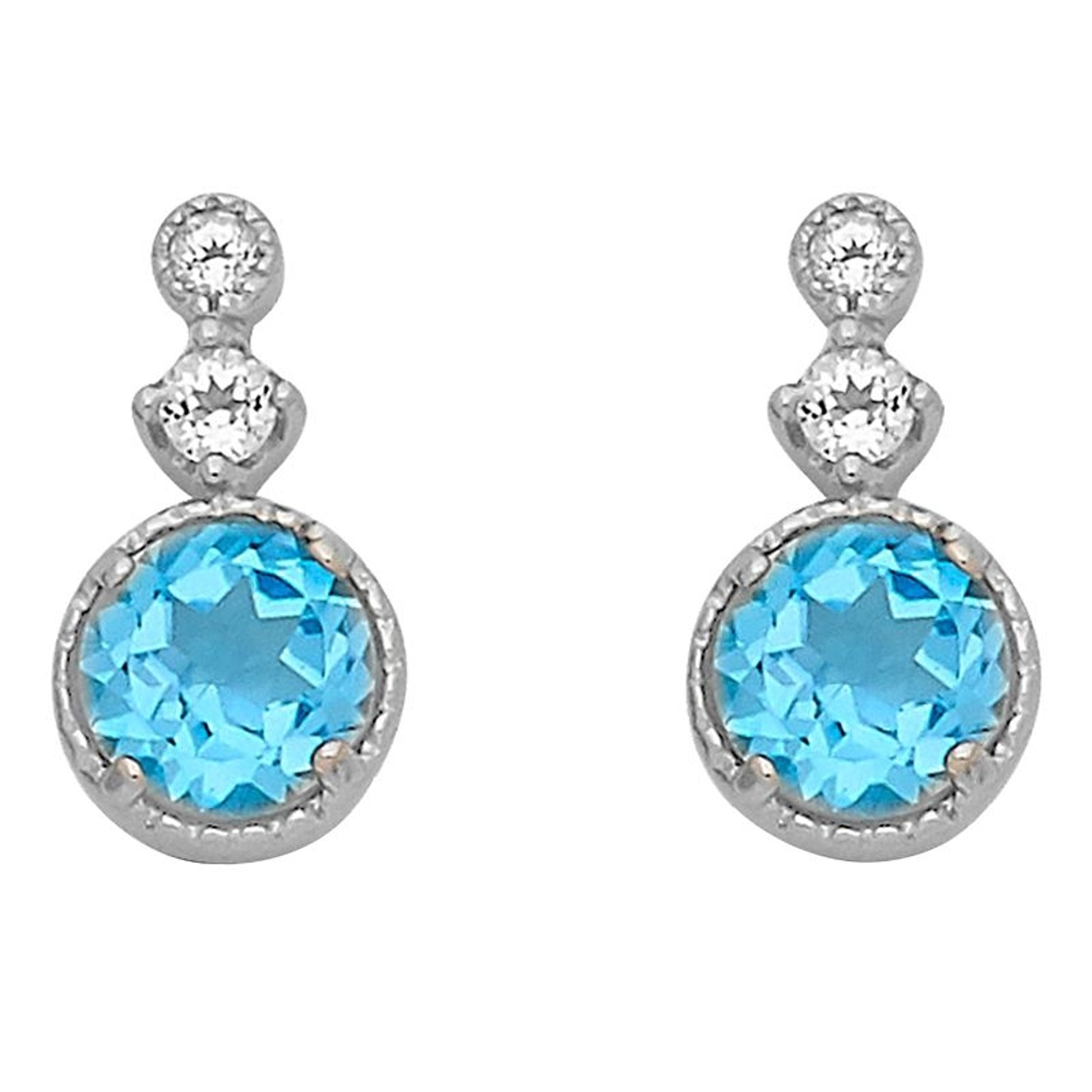 Kelly Herd Blue Topaz Three Stone Earrings