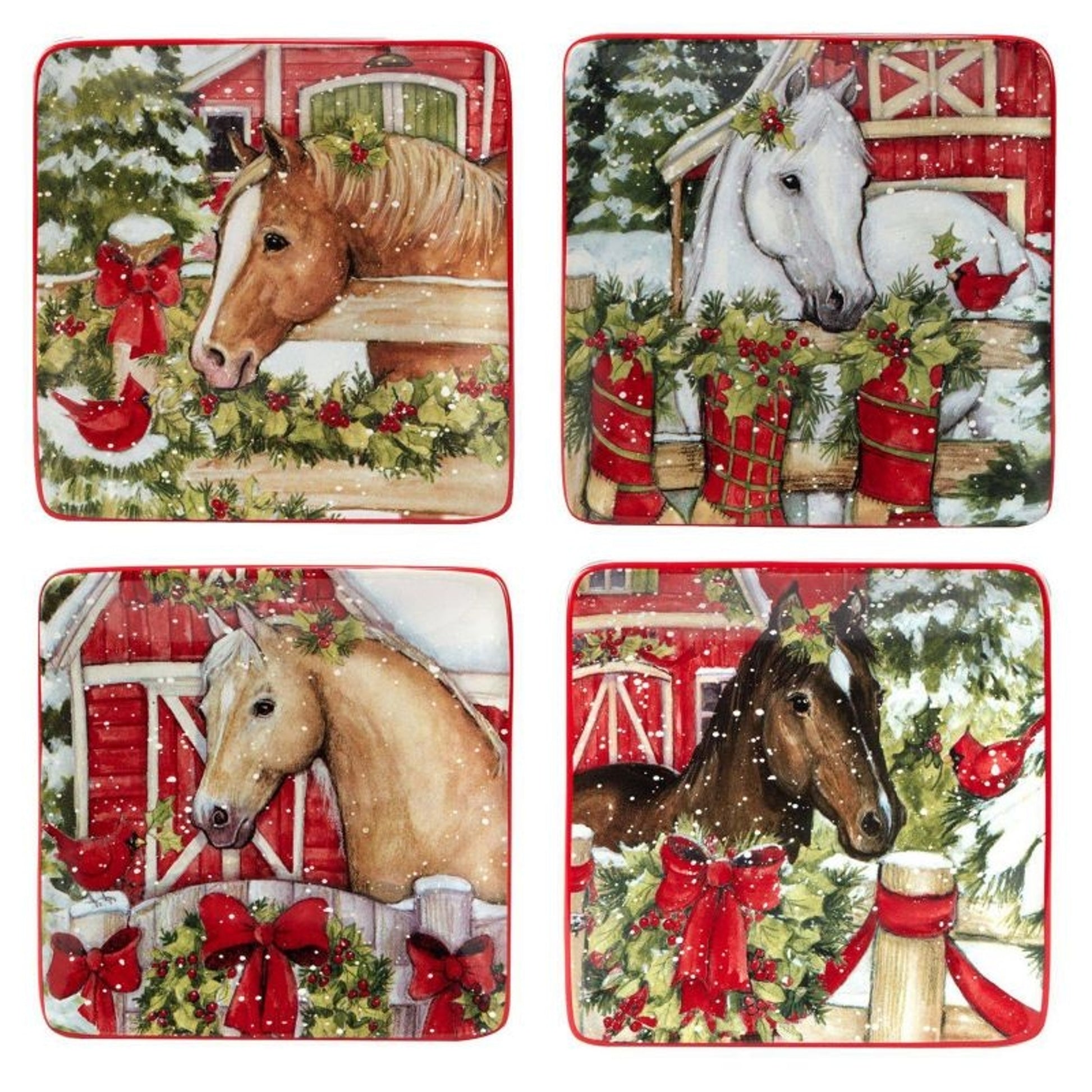 Snowy Farm Plates Set Of 4