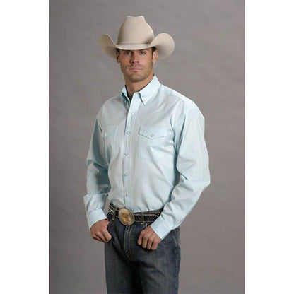 Stetson Mens Pinpoint Oxford LS Shirt L Blue