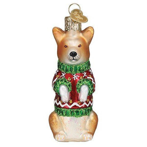 Glass Christmas Corgi 3.5in Ornament