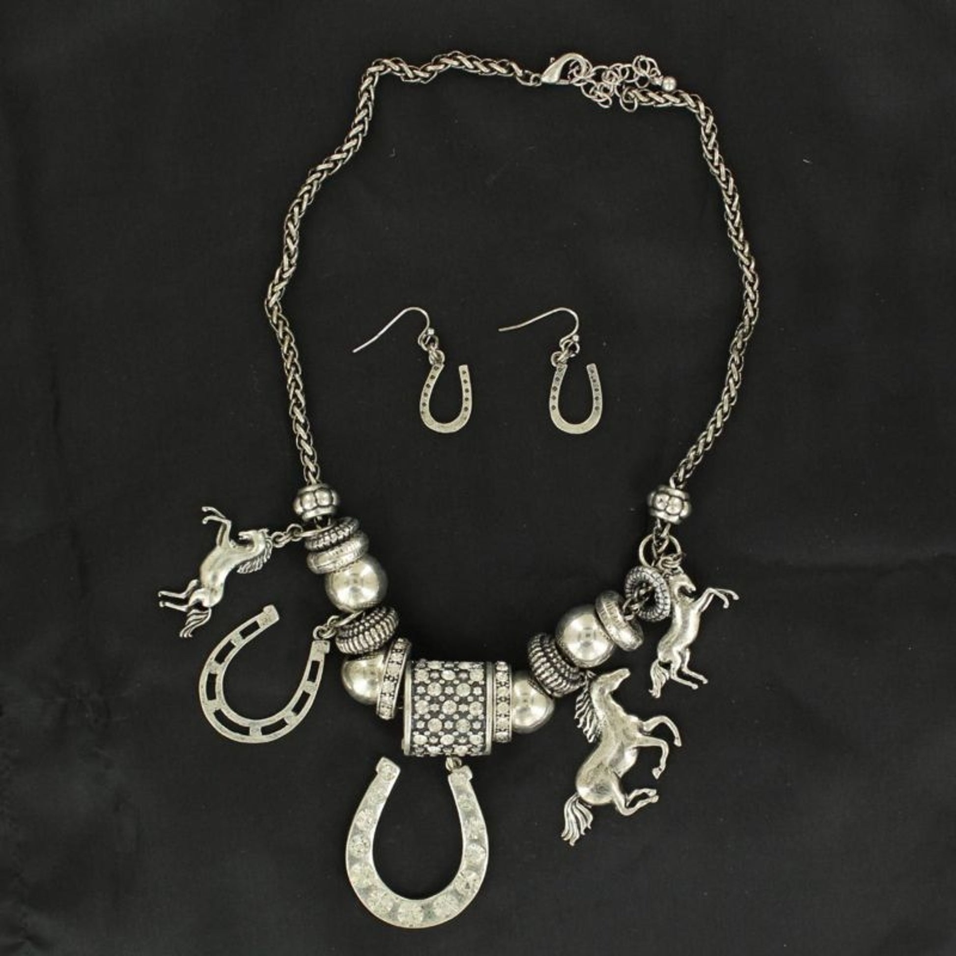 BlazinRoxx Crystal Horseshow Charm And Earring Set
