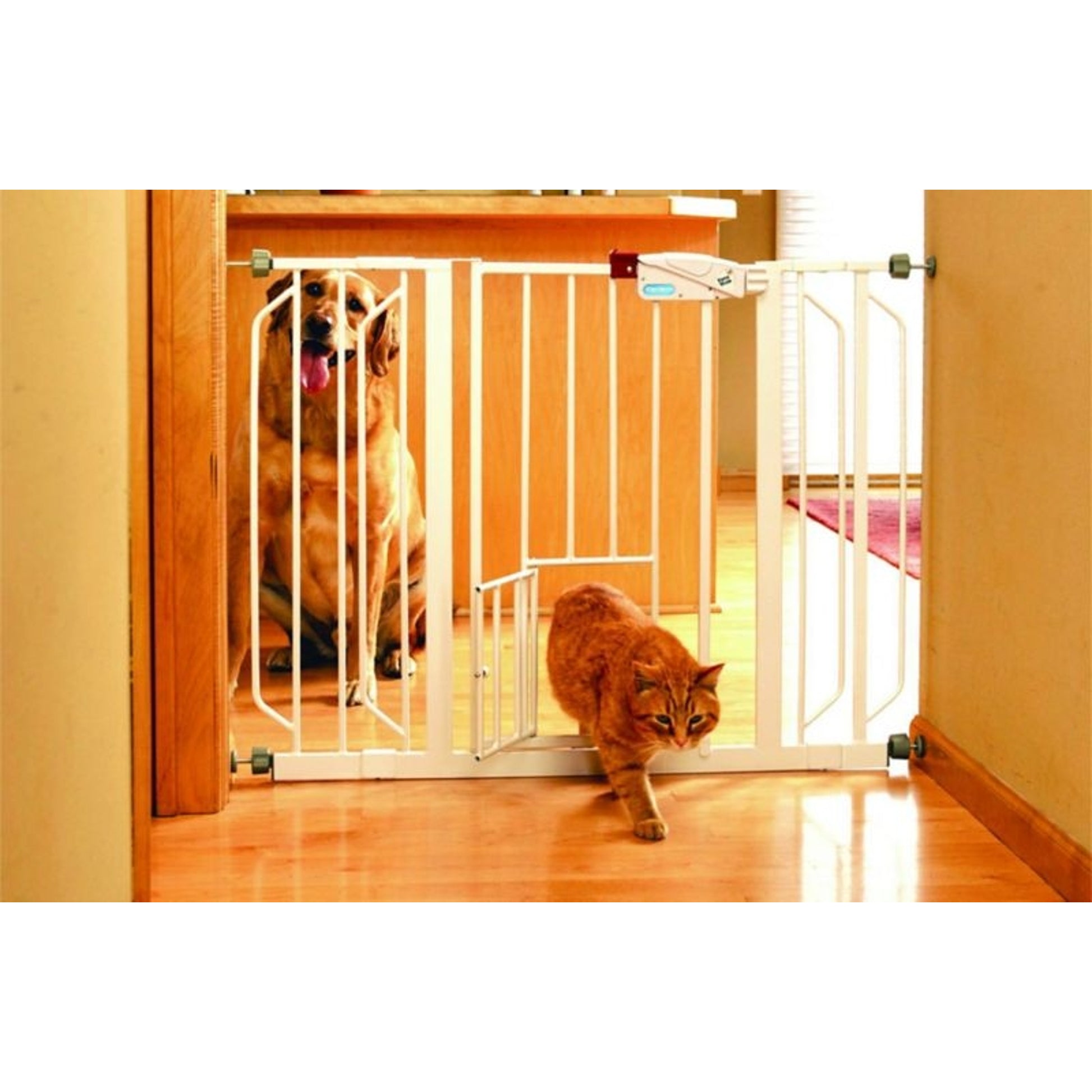 Carlson Ex W Walk-Thru Gate with Pet Door 29-44in Wht