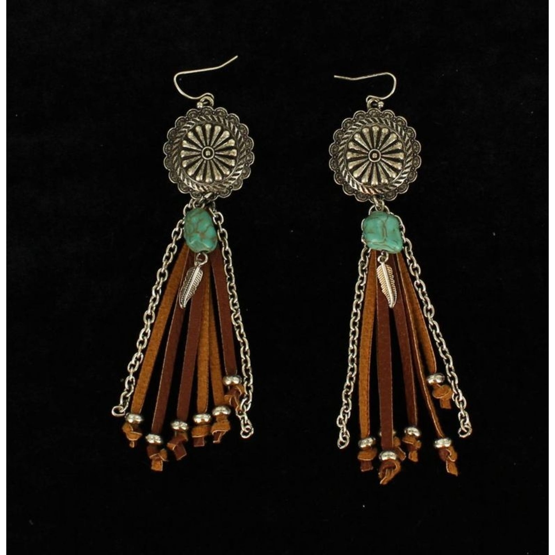 Blazin Roxx Floral Beaded Arrow Fringe Earrings