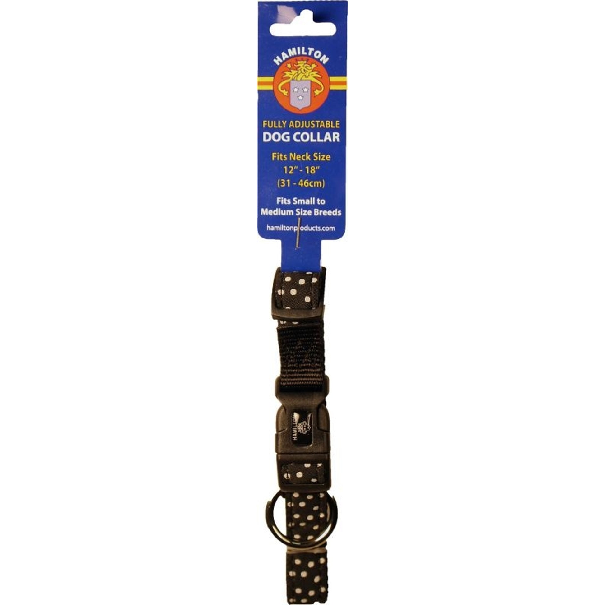 Ribbon Overlay Adj Dog Collar 5/8x12-18 Blk Dots