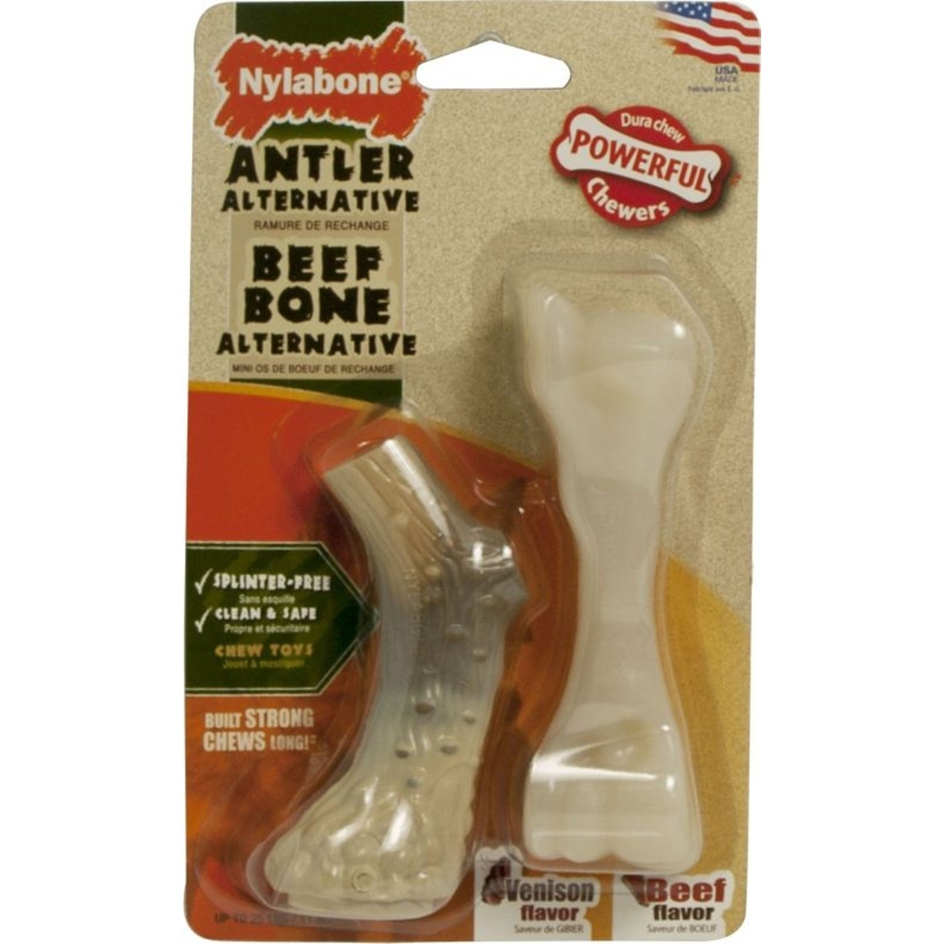 Nylabone Dura Chew Antler Alt / Beef Bone-2 Pk S