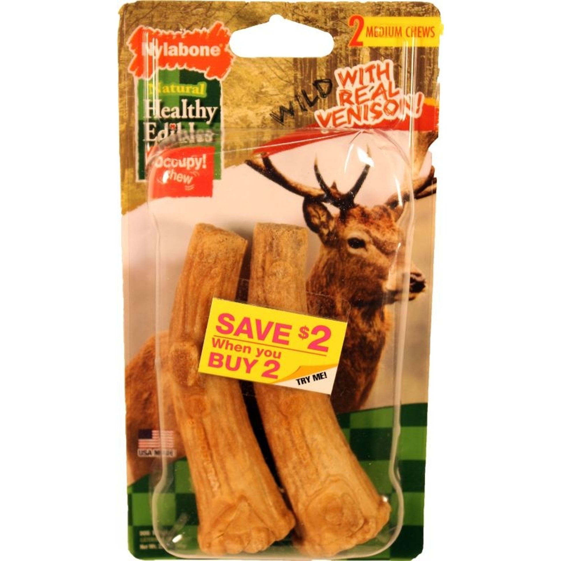Nylabone Healthy Edibles Edible Antler 2Ct Venison