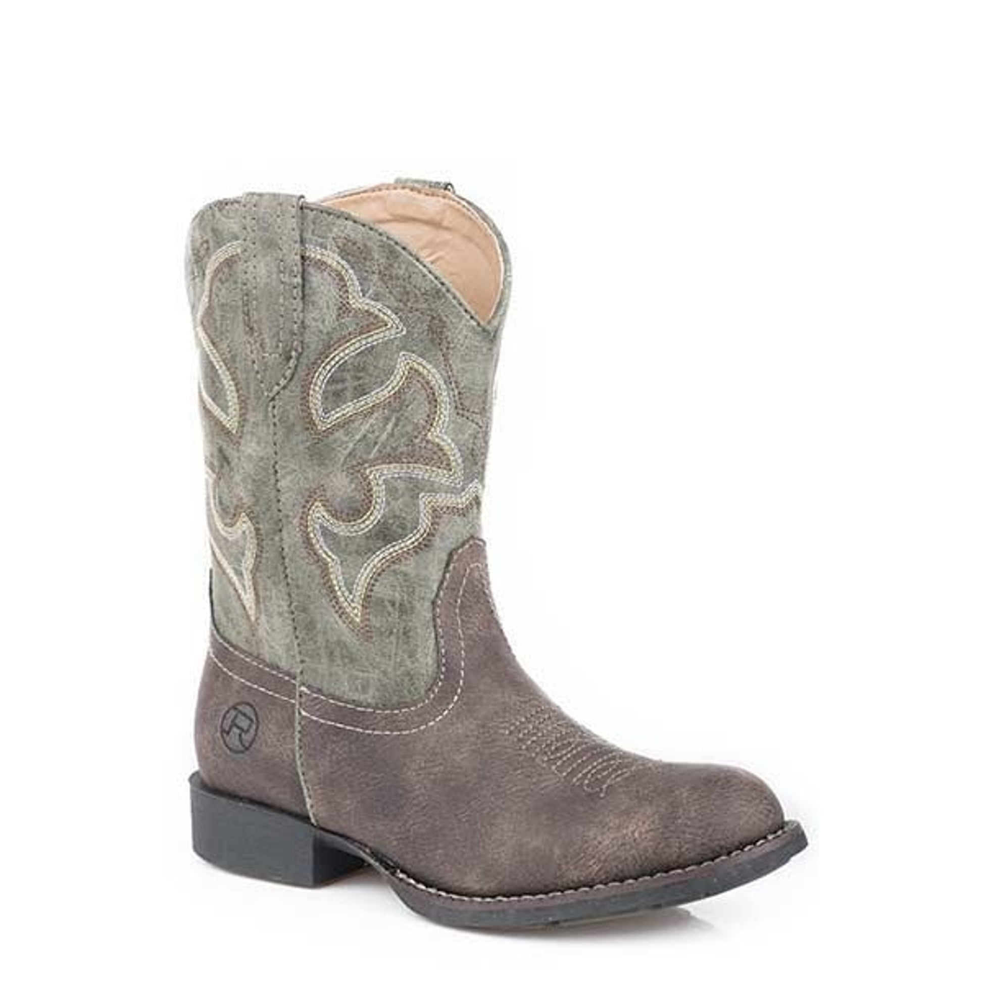 Roper Kids Cody Round Toe Cowboy Boot 1 Brn/Grn