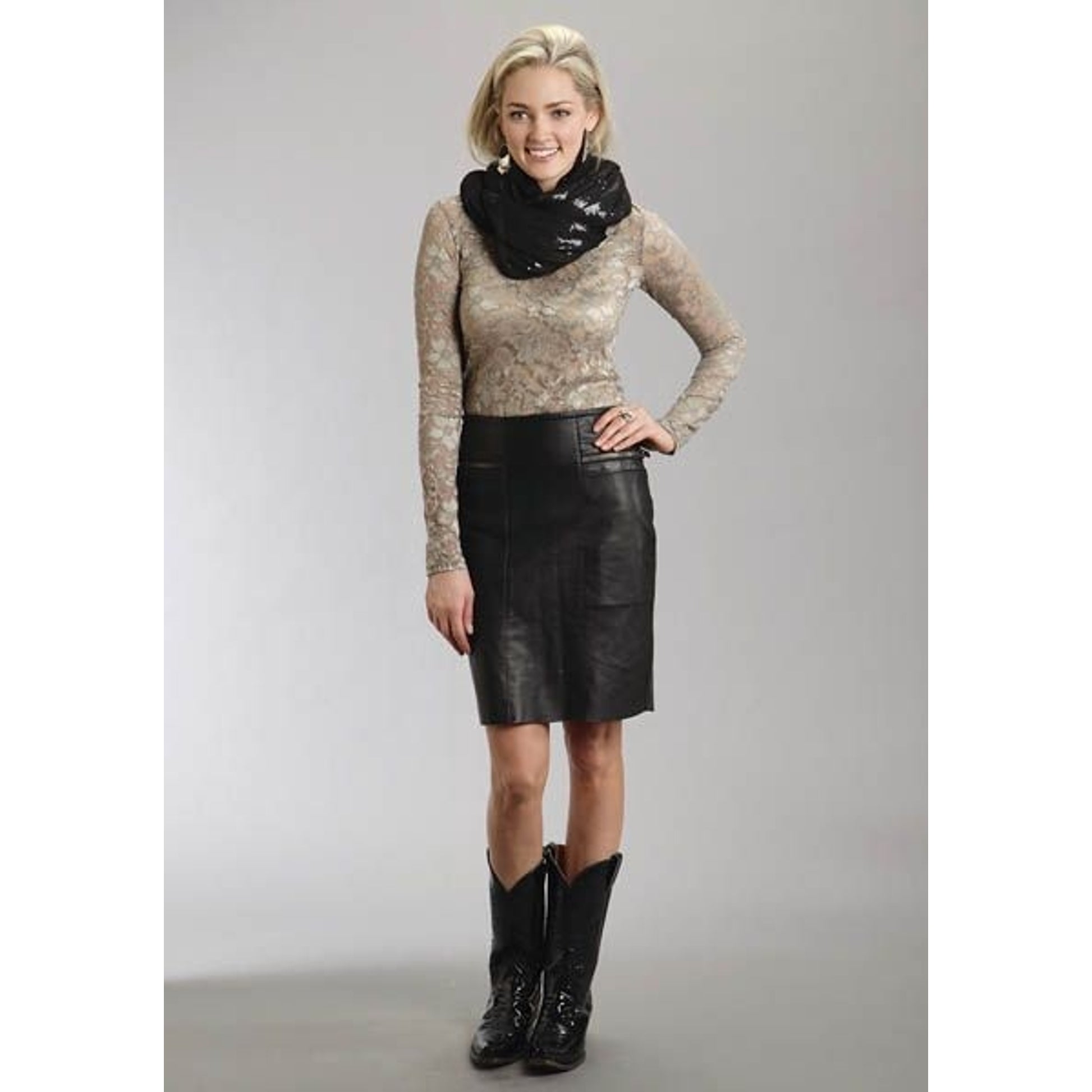 Stetson Ladies i 3 Layer Sequin Knit Scarf Blk