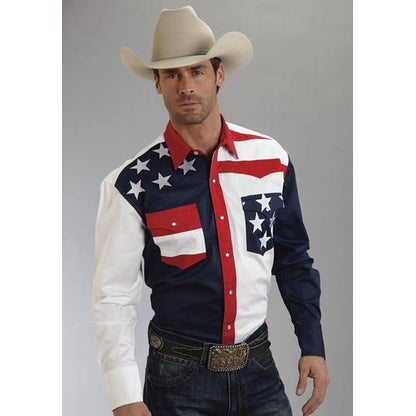 Roper Mens Americana Collection Flag SnapShirt Md