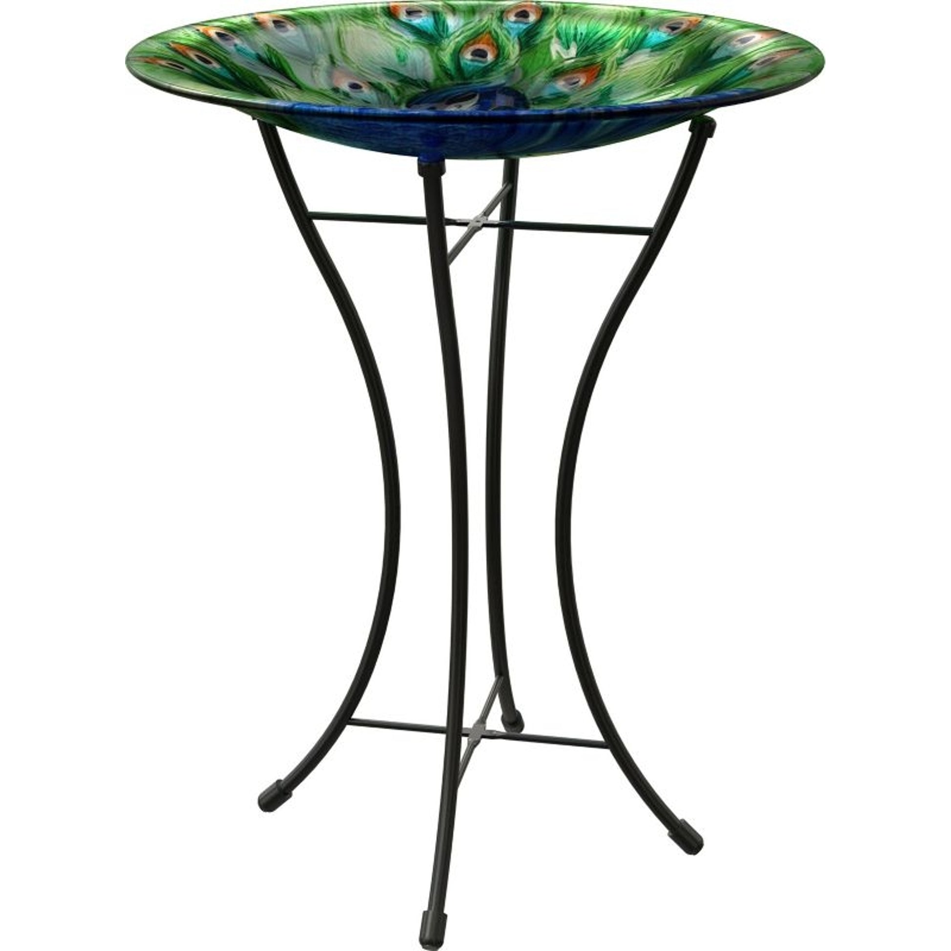 Peacock Glass Bird Bath With Stand 16in Peacock