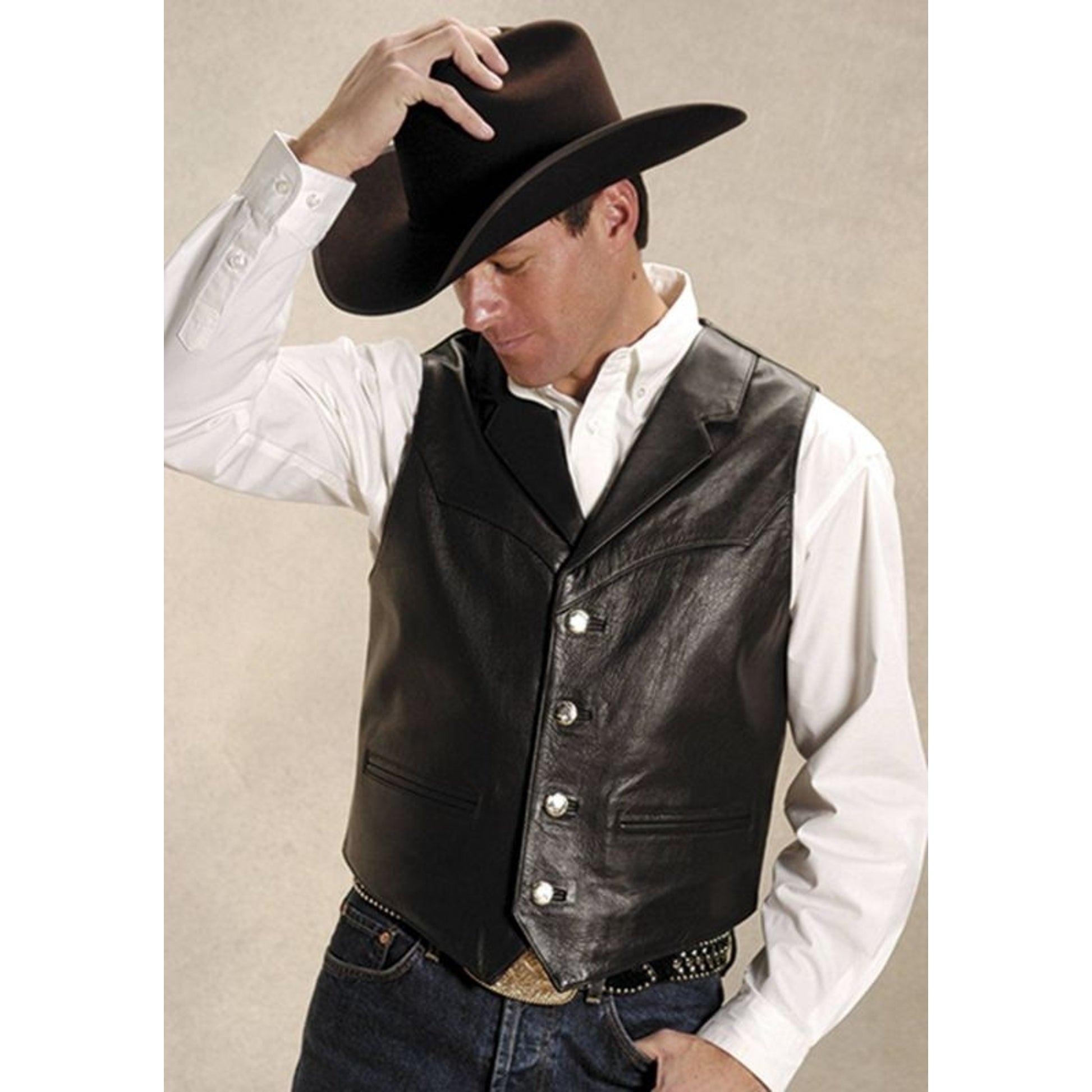 Roper Mens Nappa Notch Collar Vest XL Brown