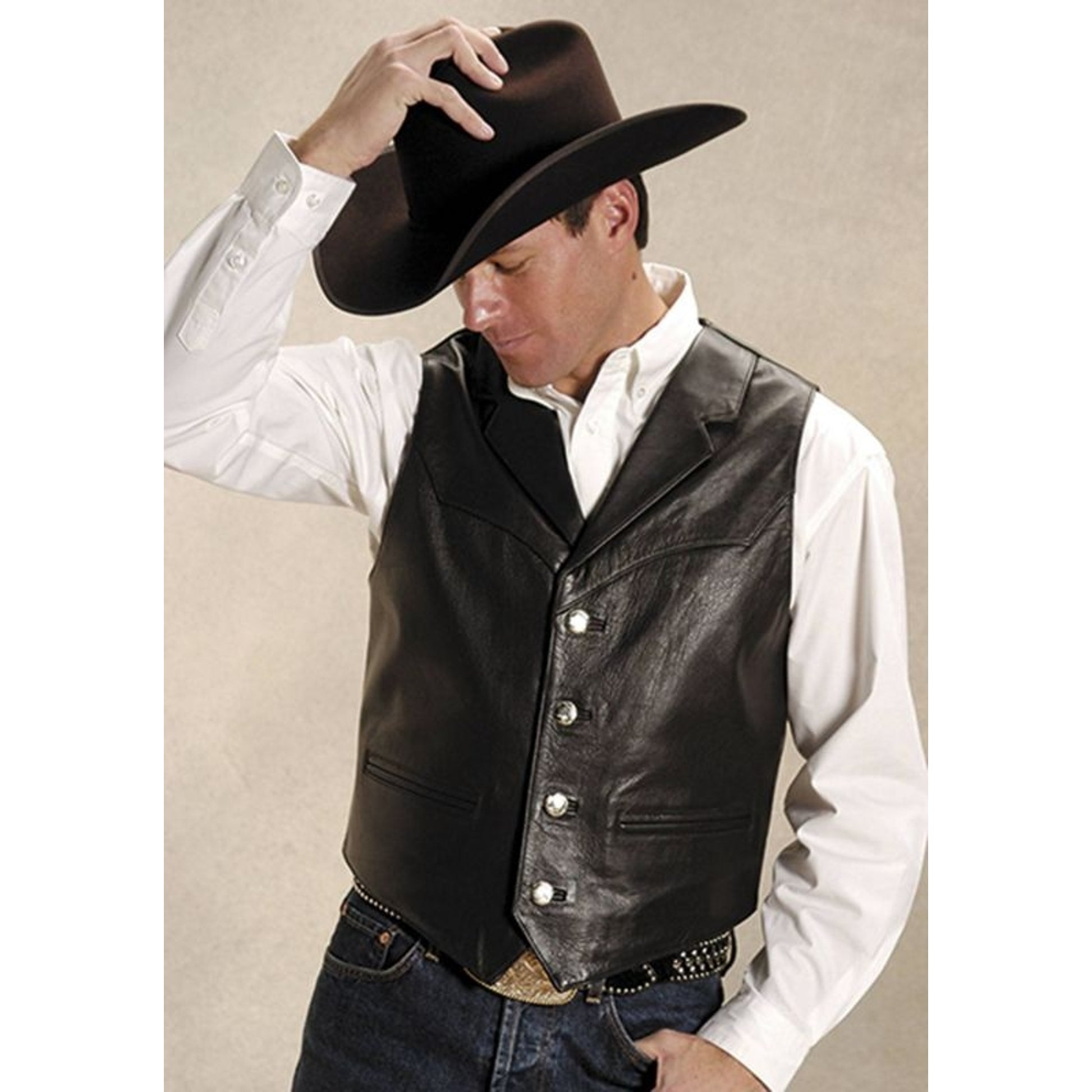 Roper Mens Nappa Notch Collar Vest XL Brown