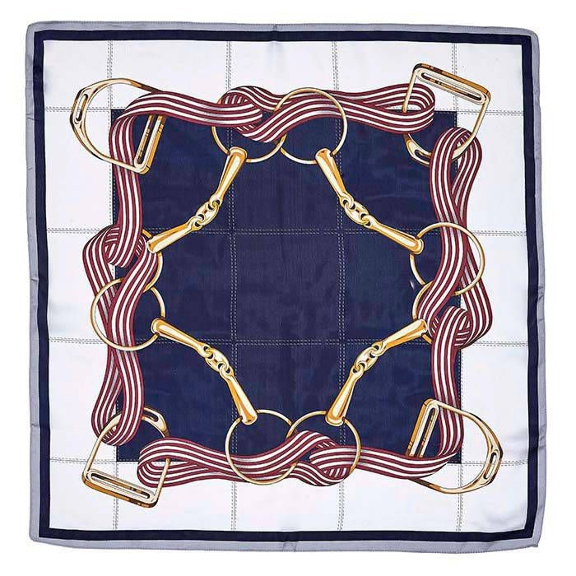Kelley Bits & Stirrups Scarf 28" X 28" Ivory/Navy