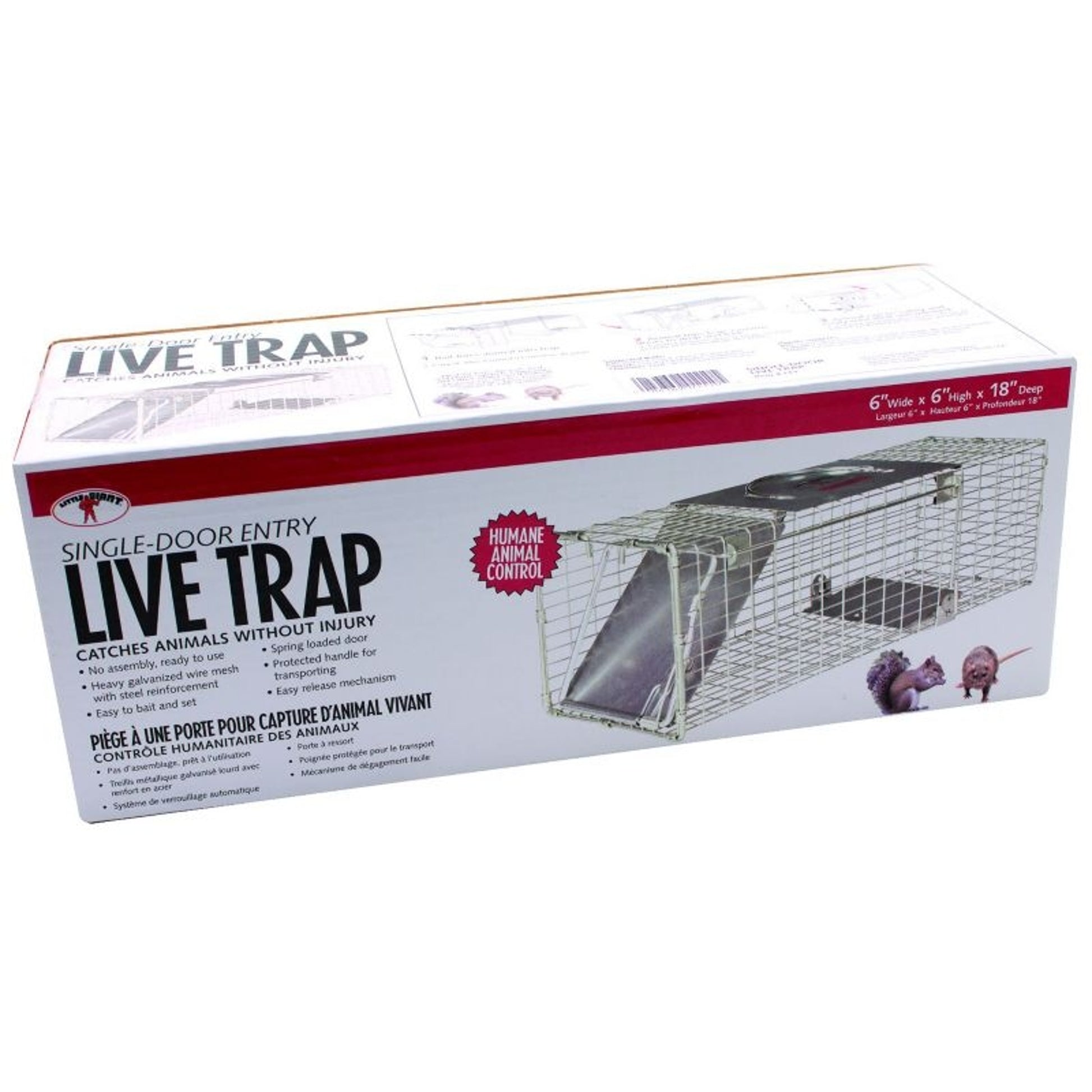 Single Door Live Trap 18in X 6in X 6in Pink
