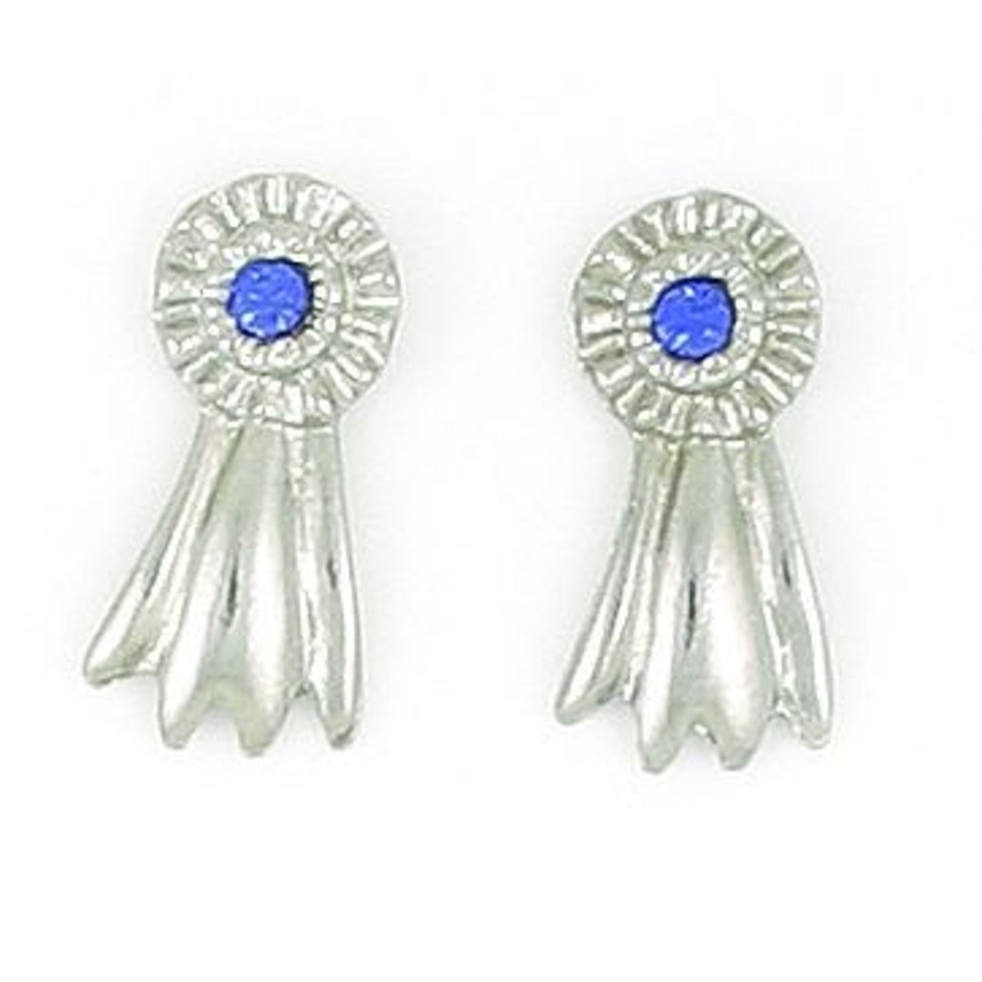 Large Blue Ribbon Pierced Ear - Silver Silver