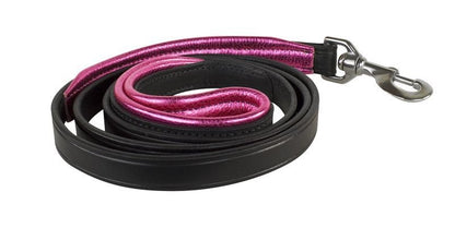 Perris Metallic Padded Leather Dog Leash 5ft Bk/Pi